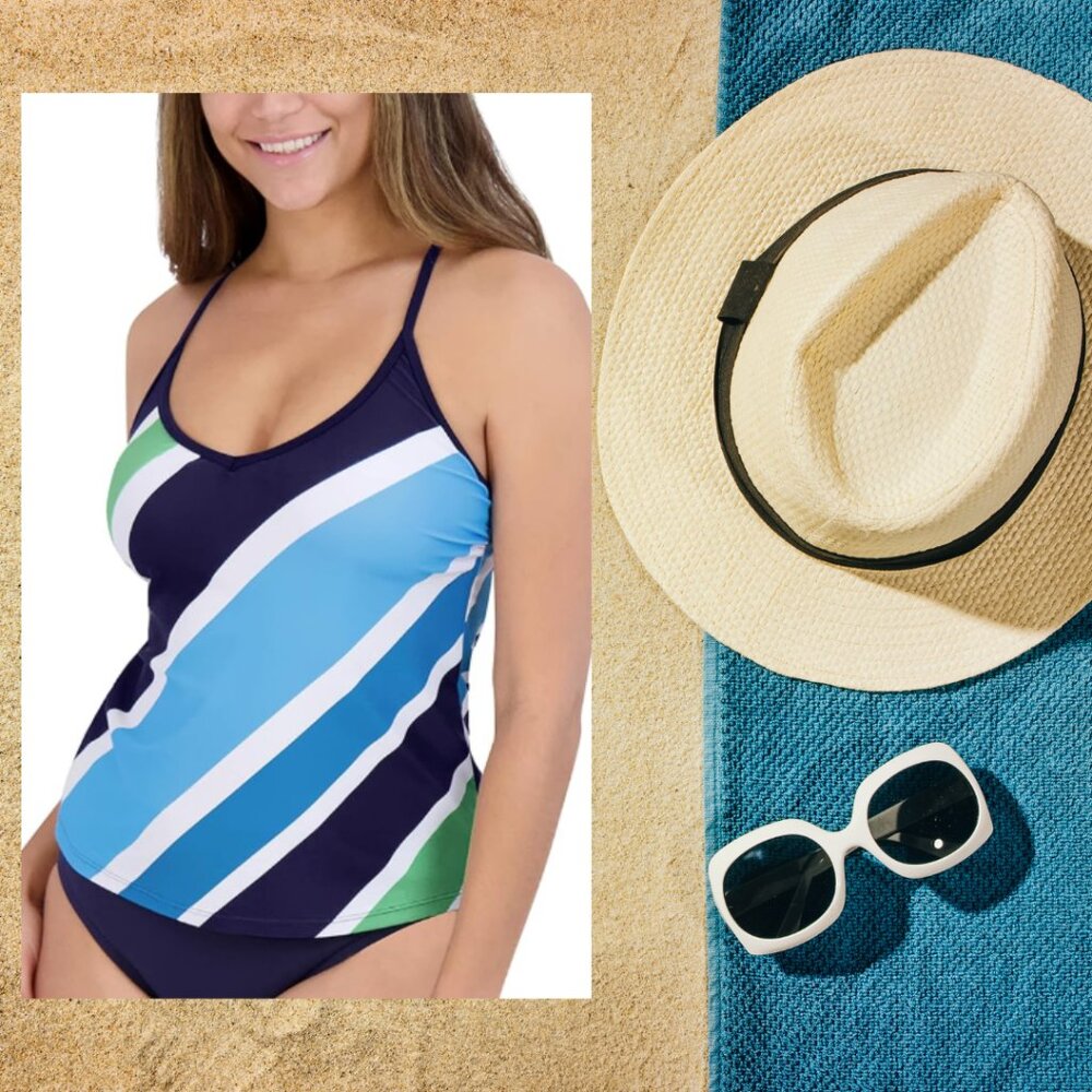 Nautica Tankini Top Blue Stripe NWOT Sz S